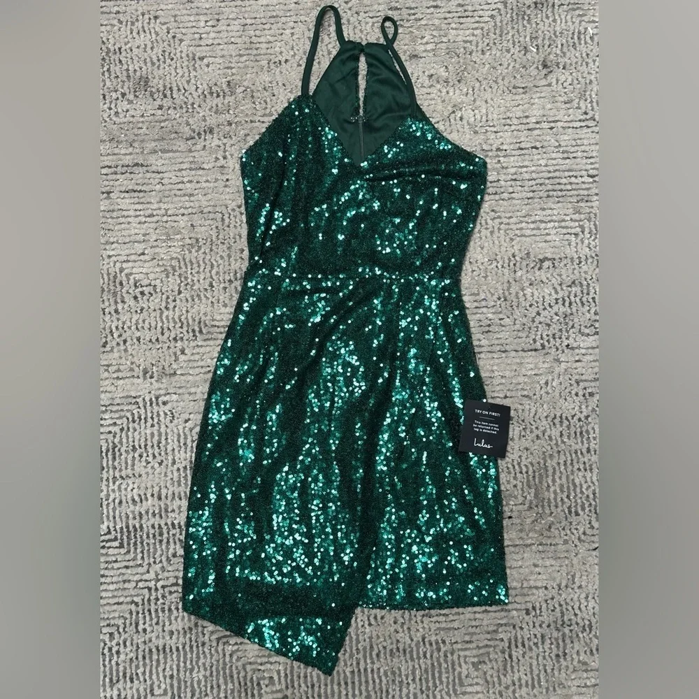 NEW Lulus Hilaria Emerald Green Sequin Bodycon Mini Dress Women’s XS Glitz Glam - Picture 13 of 13